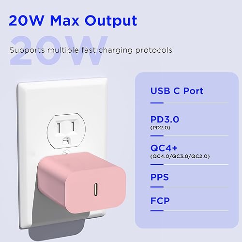 Miniatura 3 de Cargador para iPhone 17, 16, 15, carga rápida, paquete de 20 W, bloque de Chrager de pared USB C de 20 W con cable USB C a C de 6 pies para iPhone