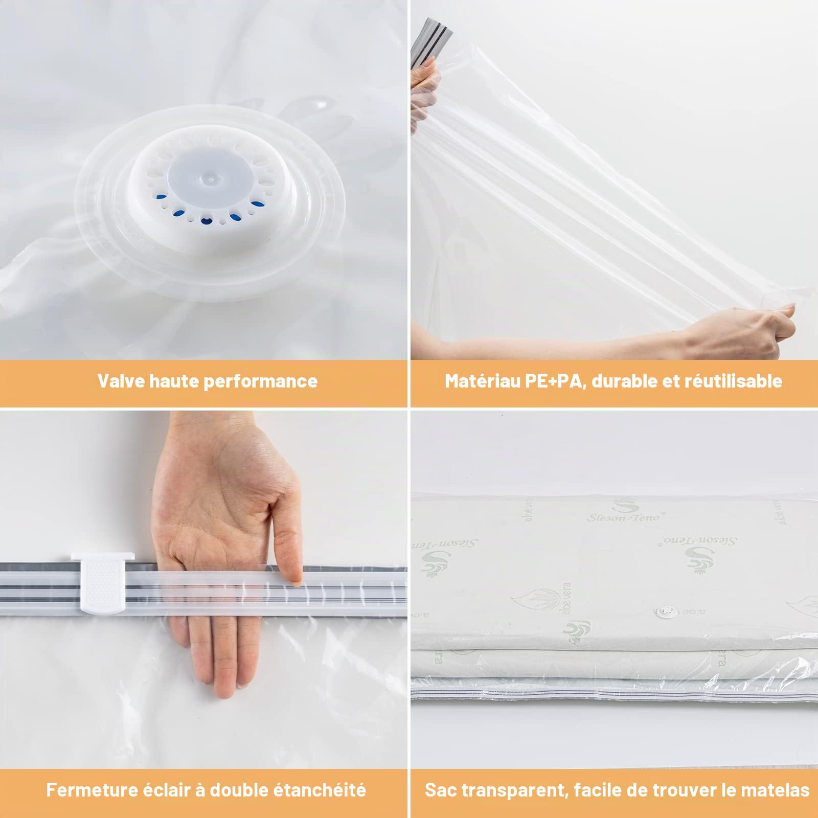 Esoes Lot de 2 sacs sous vide pour matelas, couettes, 240 x 120 cm, sacs de rangement sous vide pour matelas, vêtements, étanches, hermétiques, réutilisables, peu encombrants, matelas de compression