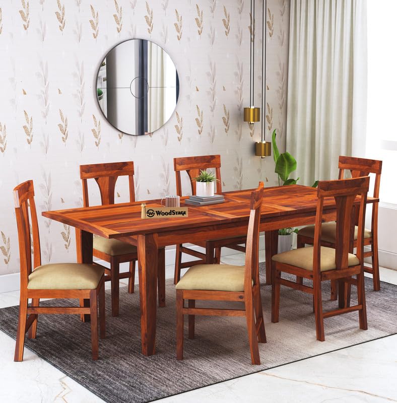 Buy WOODSTAGESheesham Wood 6 Seater Extendable Dining Table with 6