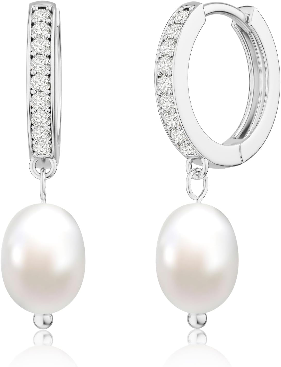 CHESKY 14k Gold Plated Pearl Earrings for Women - Trendy Drop Dangle Huggie Hoop Earrings - Dainty Brides Weddings Pearls Earring Jewelry Gifts for Her