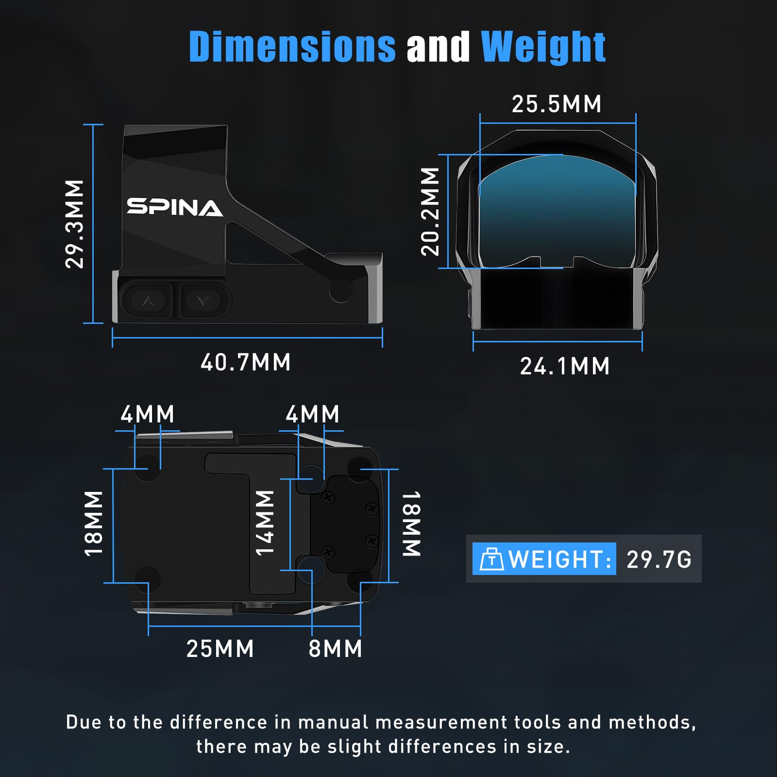 SPINA OPTICS Pulse 1x21x25 Motion Awake 3 MOA Viseur à Point Rouge/Vert pour RMSC, avec Grande Fenêtre de Visée, Optique Reflex Ouverte, Aluminium 7075