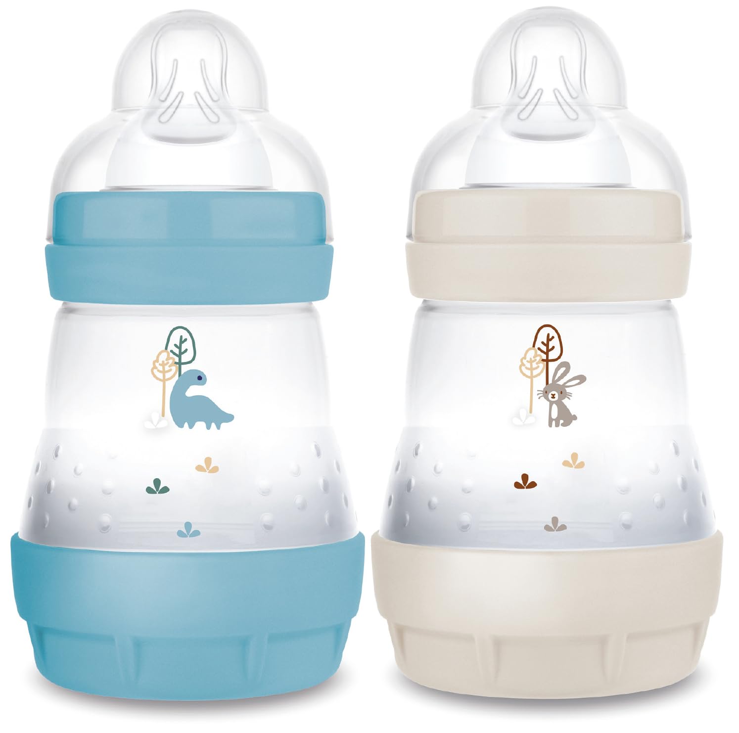 MAM – Lot de 2 biberons Easy Start Anti-​Colique 0+ mois débit lent (2 x 160 ml) Océan + Nature – Biberon bébé pour réduire les coliques et l'inconfort de bébé, compatible avec l'allaitement