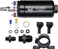 EVILENERGY 300LPH External Inline Fuel Pump 12V High Flow Electric w/ Bracket for EFI E85 Gasoline Race Gas