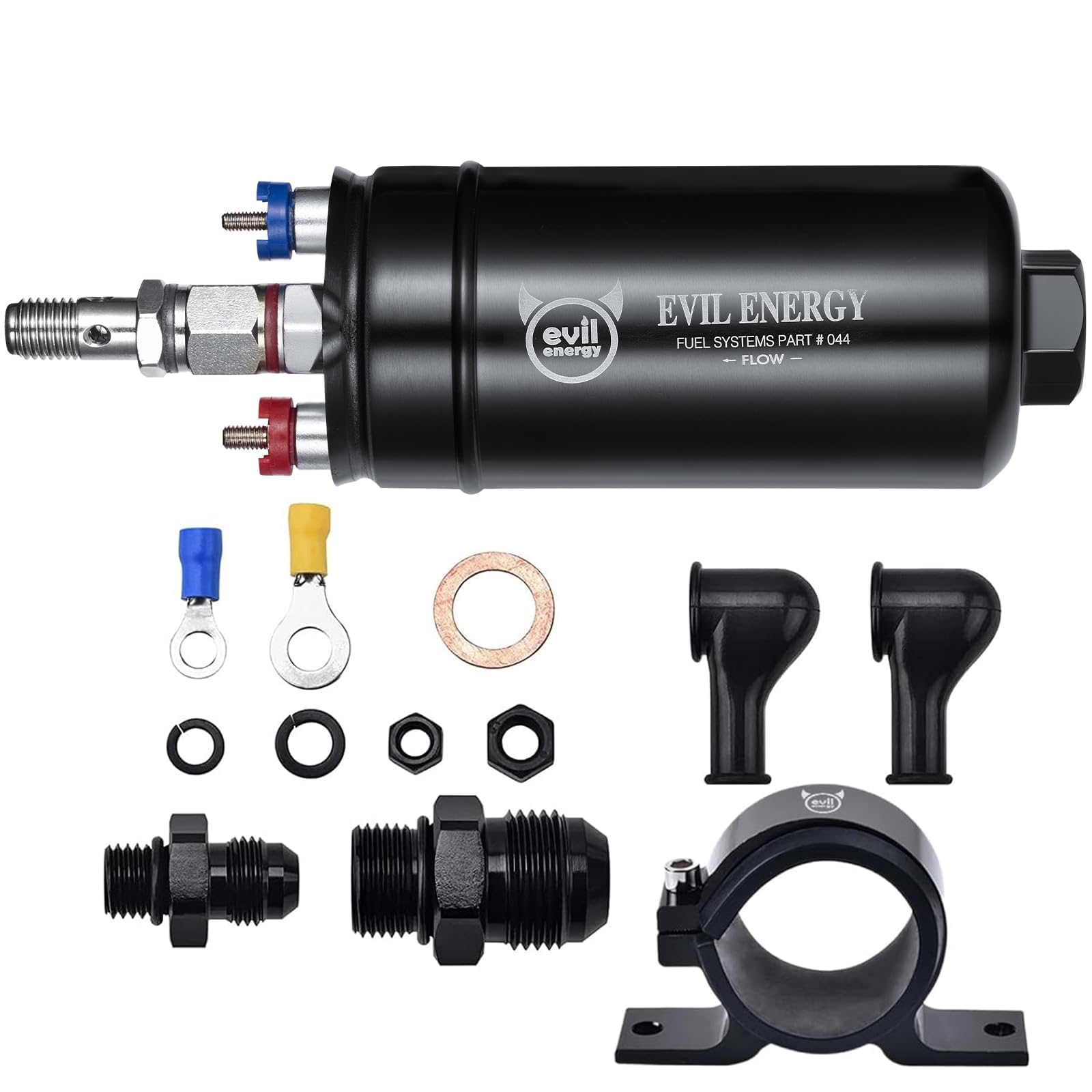 External Inline Fuel Pump Electric 300LPH High Flow 12V with 60 mm Bracket Clamp Black