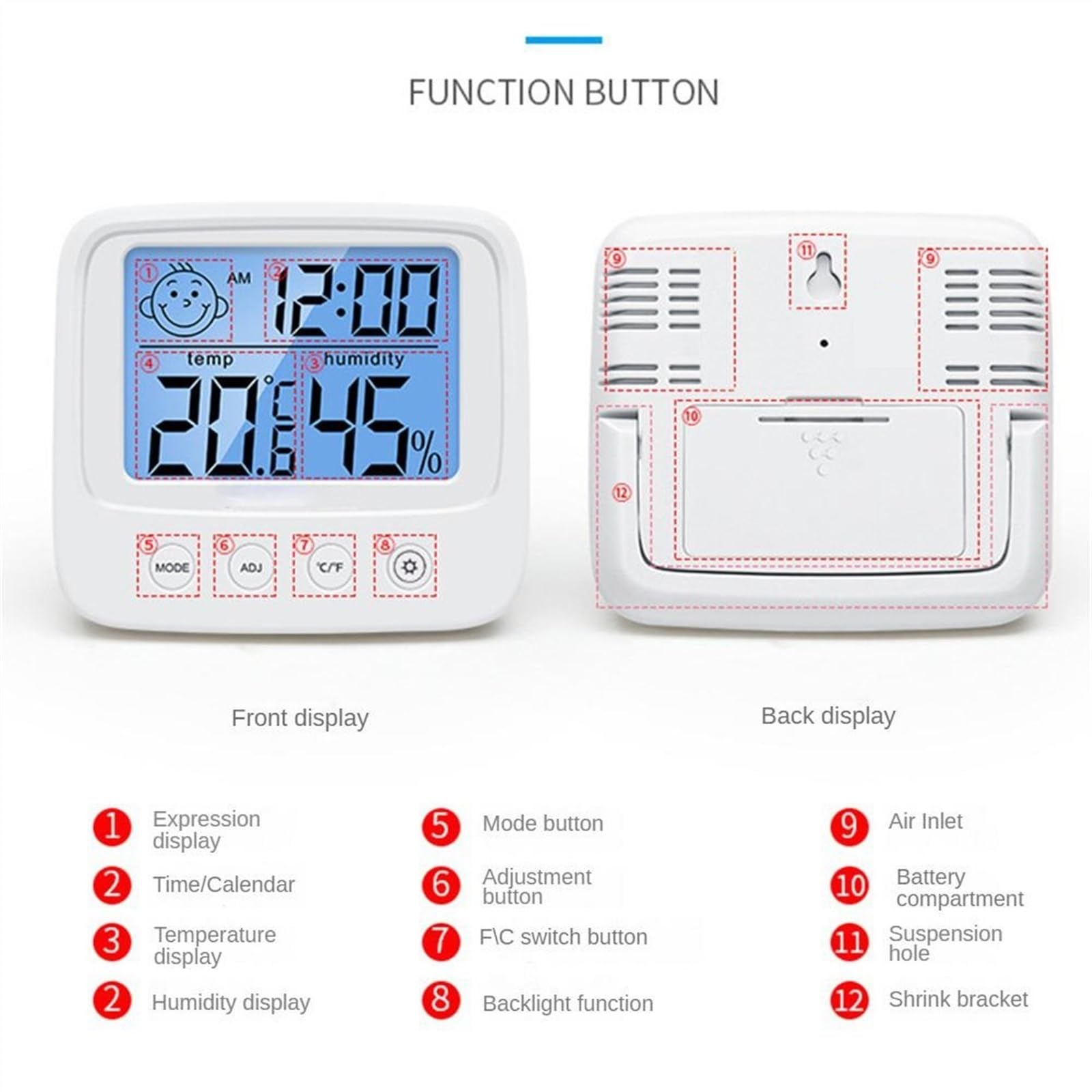 Digitales Thermometer mit Hintergrundbeleuchtung, Hygrometer, präzises elektrisches Temperatur- und Feuchtigkeitsmessgerät, Wetterstation for Zuhause