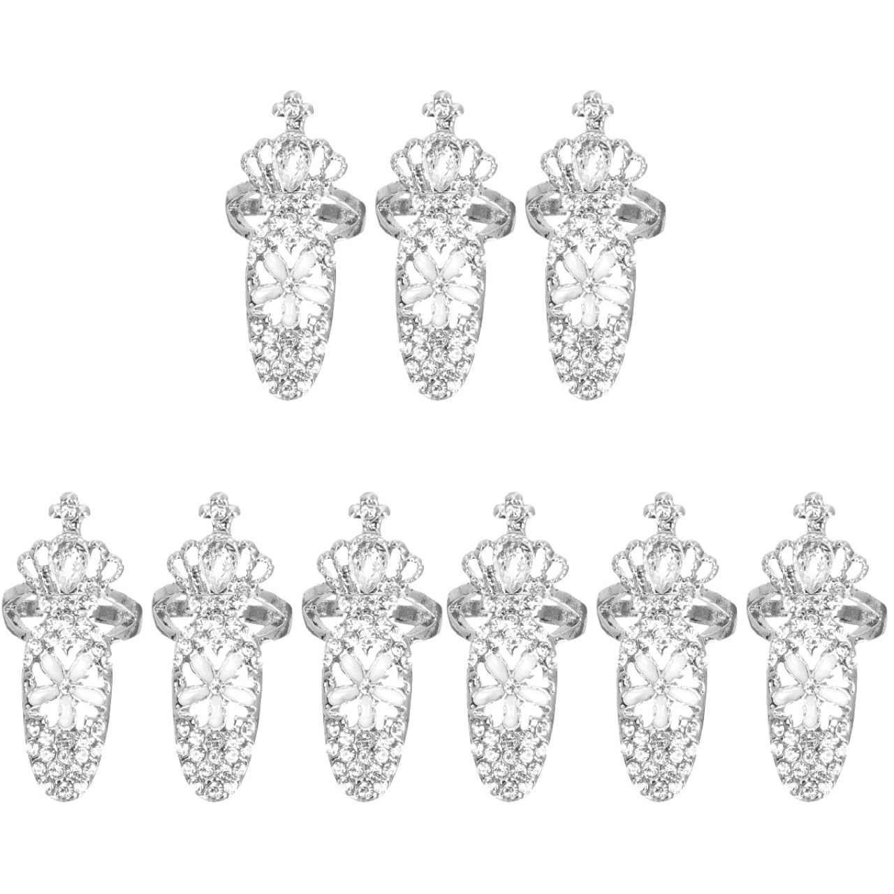 PACKOVE 9 Pcs Fingernail Rings Nail Art Accessories Hand Joint Decor Rhinestone Jewelry Set for Manicure Party and Daily Wear
