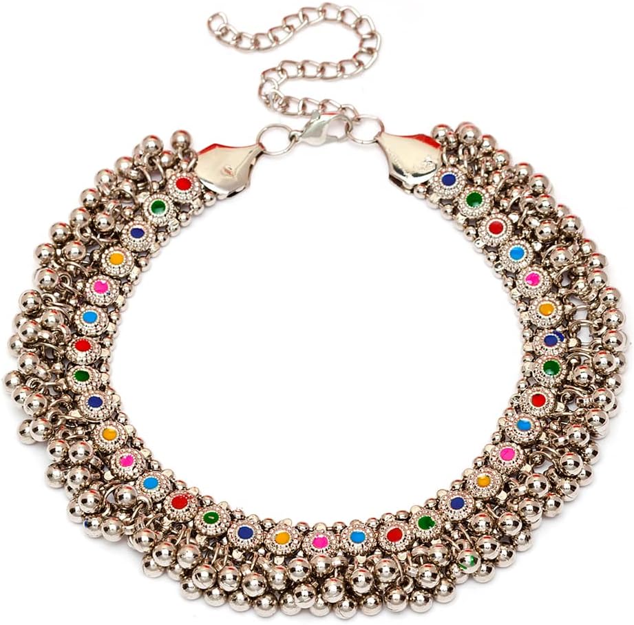 Latest Stylish Fancy Oxidised Silver Tribal Choker Necklace for Women & Girls (12301np), Multicolour, One Size