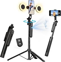 yAyusi Automatic Face Tracking Tripod with Light, without App, 360° Rotate 180cm Phone Holder with Motion Sensor, Retractable Camera Holder for Vlog/Video/Recording