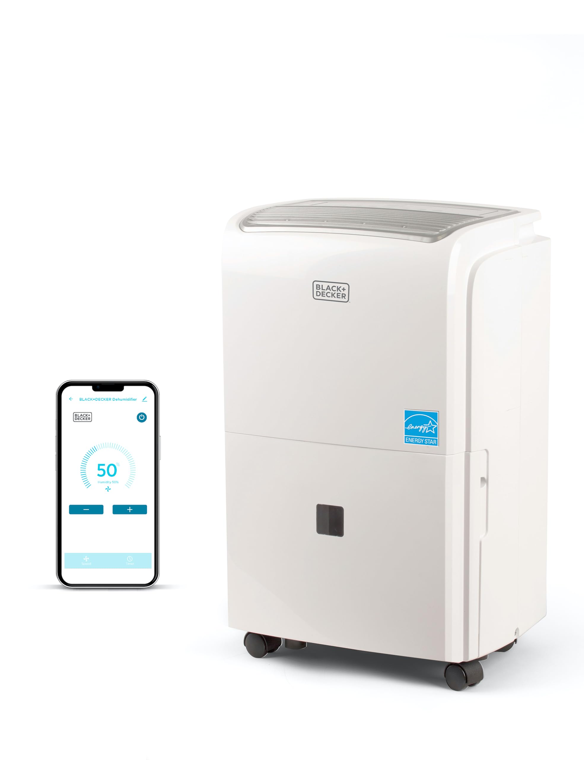 BLACK+DECKER 50 Pint Portable Dehumidifier with Built-in Pump and Drain Hose, Dehumidifier up to 4500 Sq. Ft. with Wifi, Energy Star Smart Dehumidifier with Pump