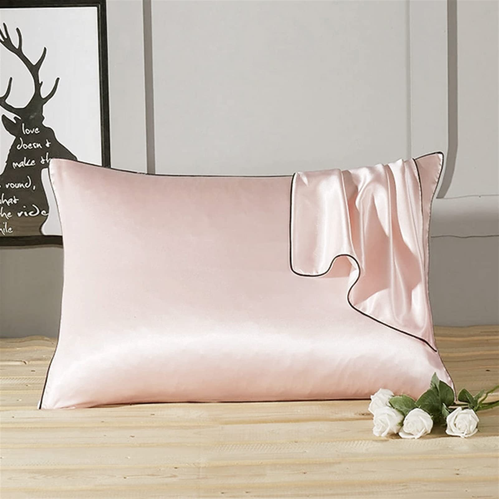 Fundas de Almohada de satén con Cremallera， Funda de Almohada Envelope Pure Multicolor 48x74cm Funda de Almohada(Light Grey)