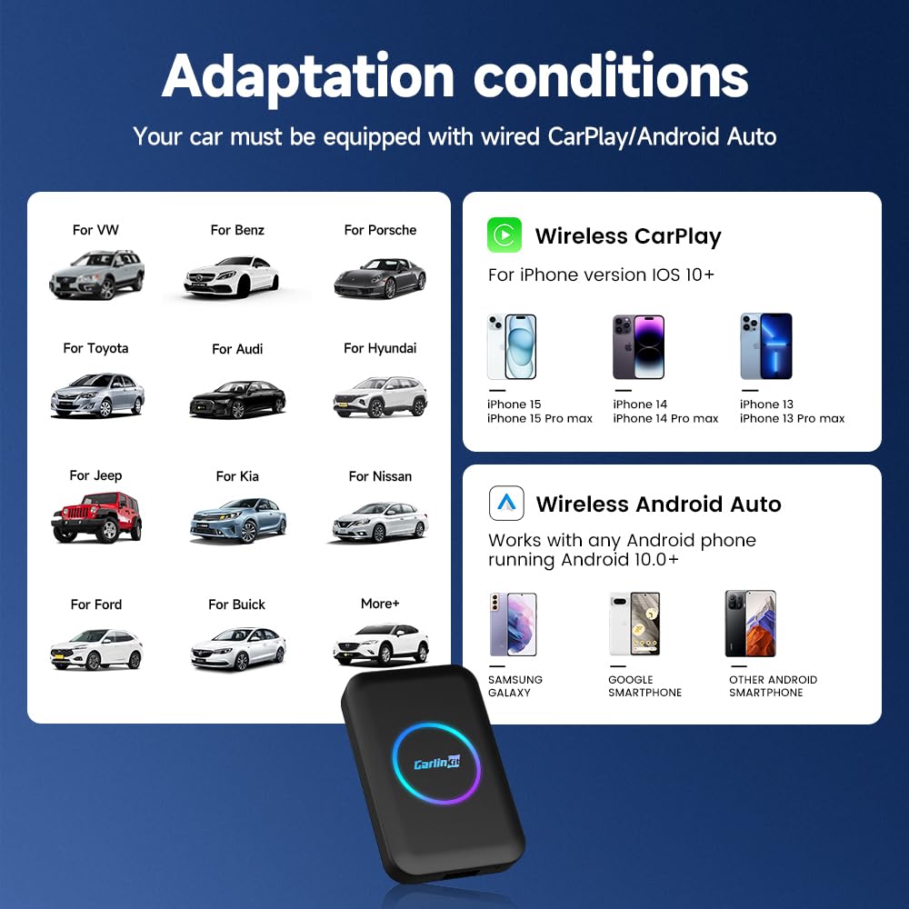 CarlinKit AIBOX-Lite Multimedia-box, 3-in-1 systeem, Android onafhankelijk systeem/Wireless CarPlay/Wireless Android auto, geschikt voor voertuigen met bekabelde CarPlay/Android auto