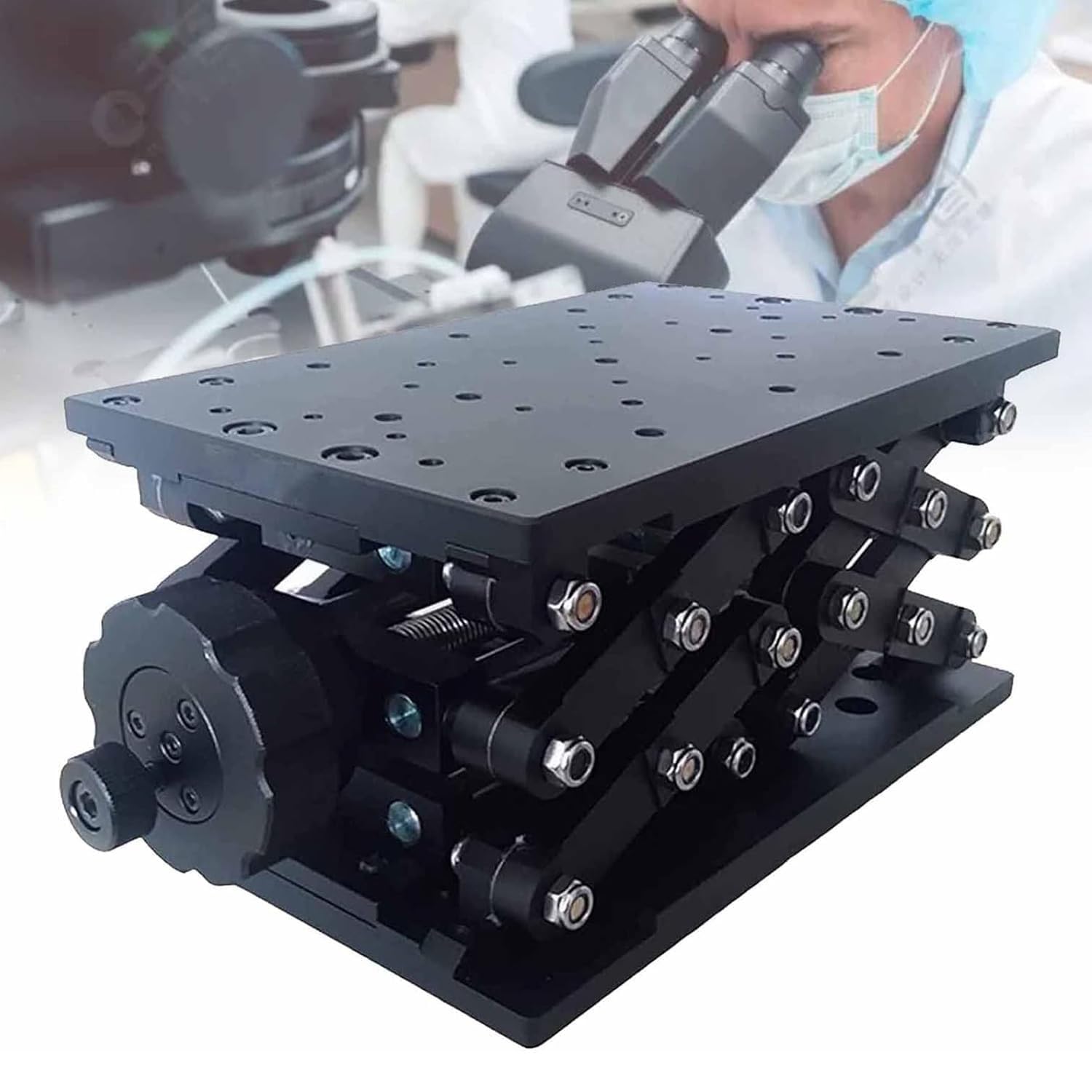 Gato Manual De Precisión para Laboratorio, Mesa Deslizante Óptica del Eje Z De 140 X 220 Mm con Regla Graduada, Carrera Vertical De 120 Mm Y Capacidad De Carga De 25 Kg para Laboratorio