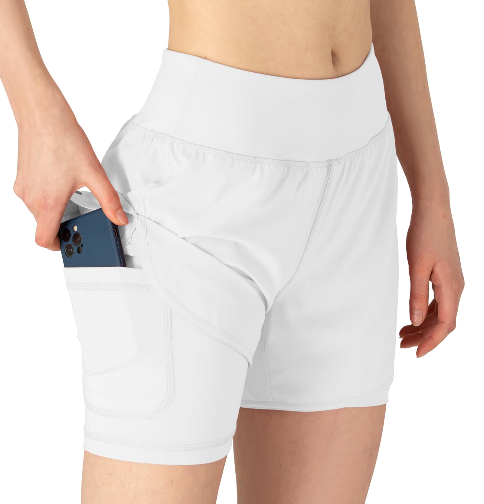 YSENTO Damen Sport Shorts Sommer 2 in 1 Kurze Sport Training Jogging Fitness Lauf Yoga Hose Schnelltrocknende mit Tasche