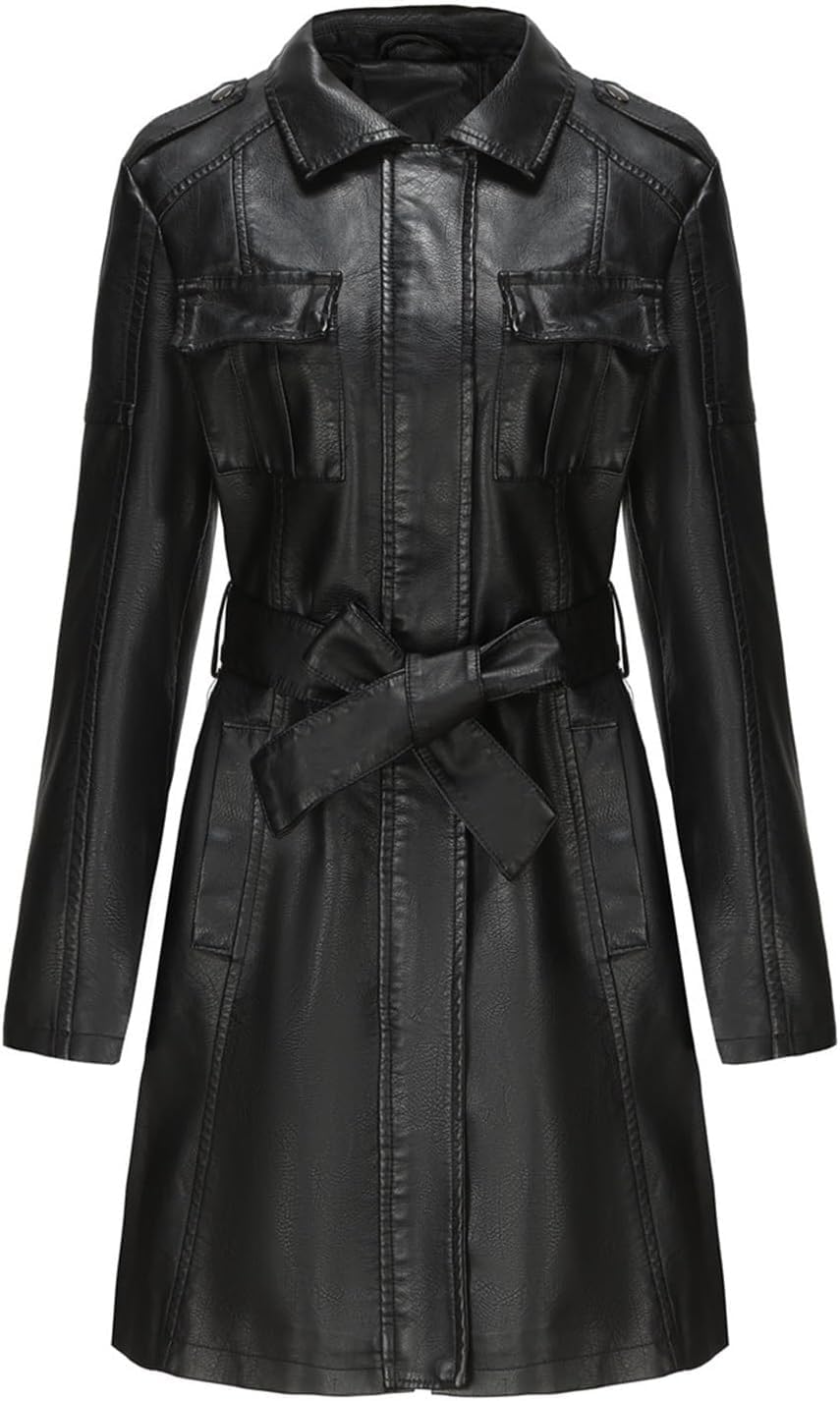 Veste en similicuir femme : manteau de motard noir zippé en PU taille XXL