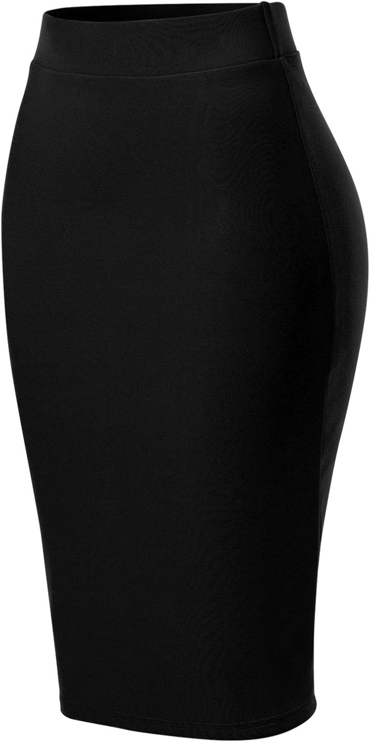 MixMatchy Women's Office Work Pencil Skirt Stretch High Waist Knee Length Bodycon for Business Casual - Image 2
