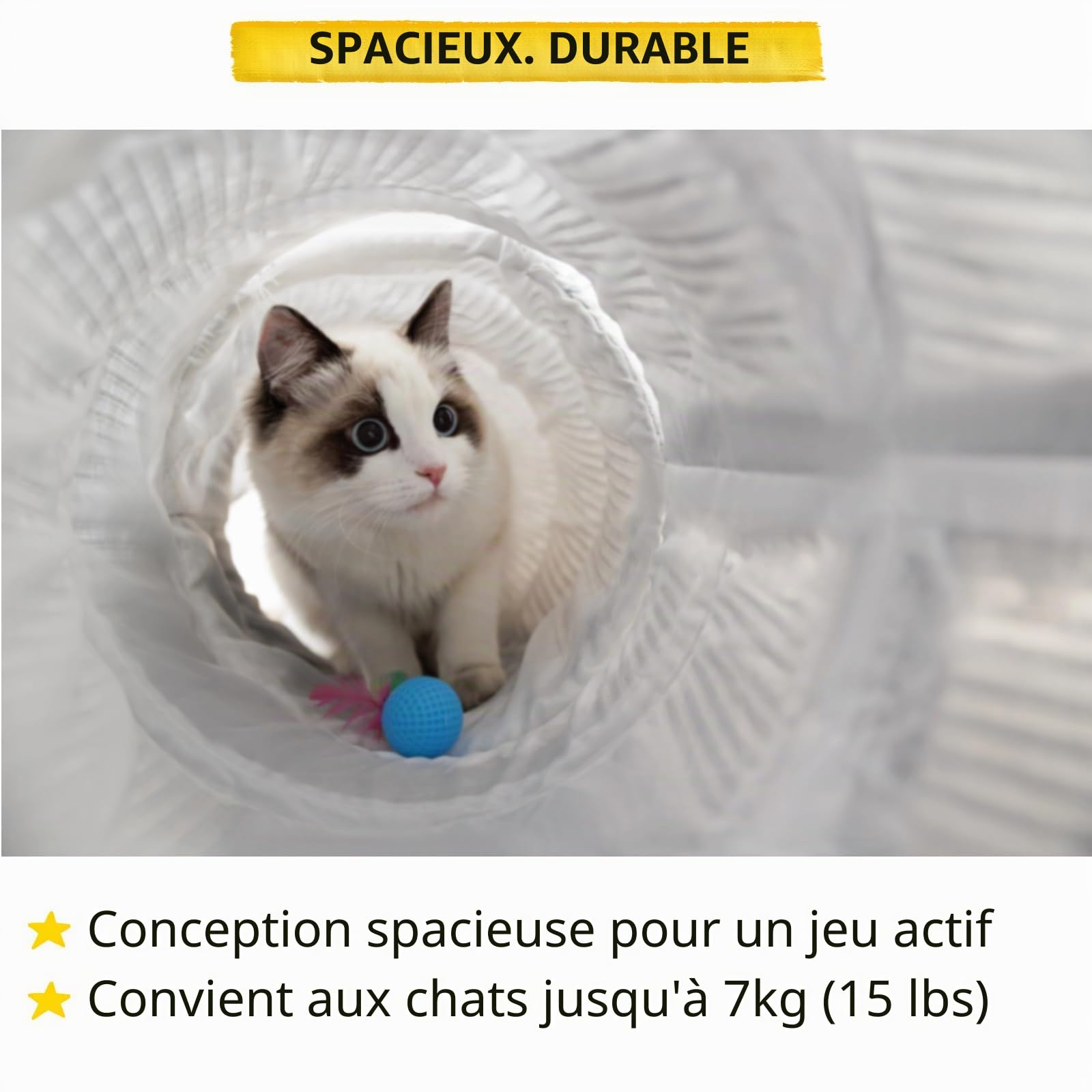 FURRYPAWS Tunnel pour Chat 3-en-1-160cm avec Dôme Détachable, Transformable (S/C/Rond), Aéré, Cadre Métal Renforcé, 20 Jouets Inclus, Pliable pour Chat/Lapin/Cochon d'Inde