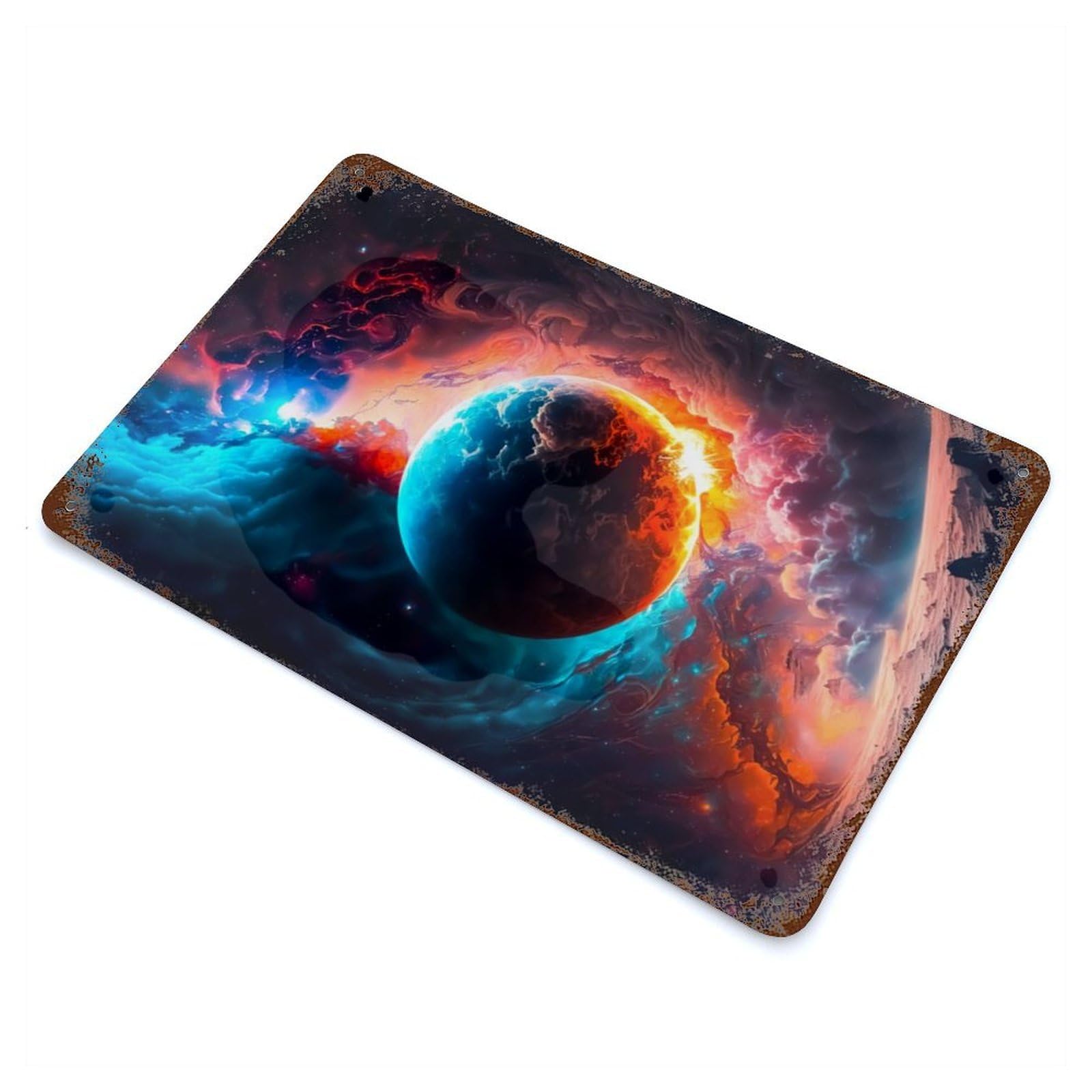 Space Clouds Vintage Wall Sign 11.8"x7.9", Rust Effect Metal Decor for Living Room, Hallway And Home Decor