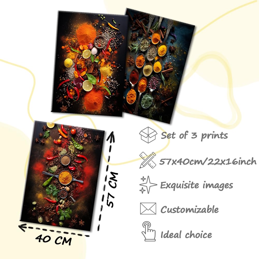 Piy Painting 3 er set Wandkunst Leinwand Malerei Buntes Gewürz Wandbilder Modern Bilder Poster Kunstdrucke Wasserfesten Leinwandbilder Mit Rahmen Schlafzimmer Wohnzimmer 57x40 cm