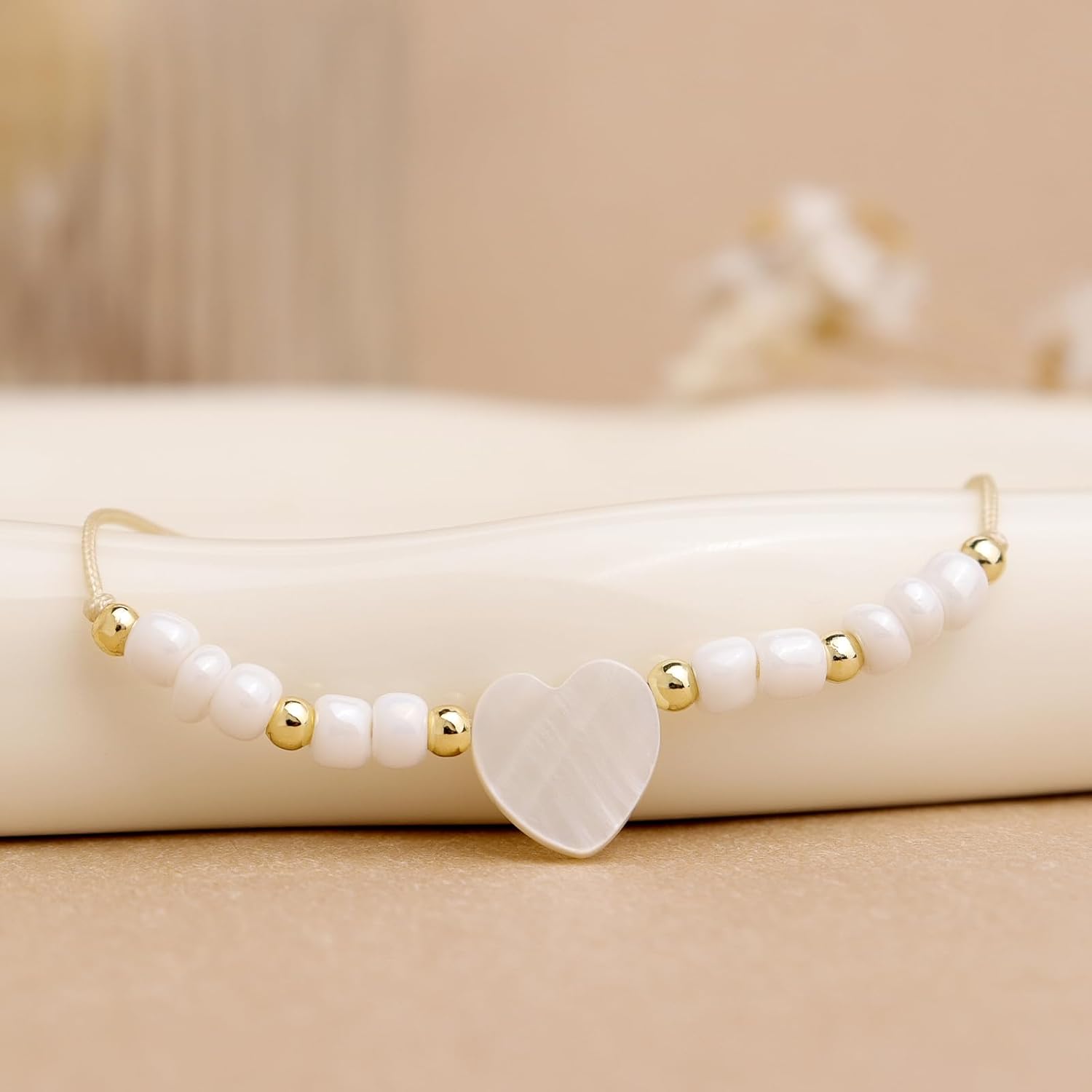 Cross Heart Star White Beaded Bracelets Set for Women, Boho Handmade Adjustable Gold Beaded Stackable Strand Fashion Jewelry Gift. - Image 4