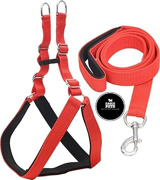 EAGLE PETS Nylon Padded Adjustable Dog Harness & Leash 1 Inch for Medium Size Pet (Chest Size : 24-29 Red & Black)