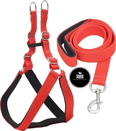 EAGLE PETS Nylon Padded Adjustable Dog Harness & Leash 0.75 Inch for Small Size Pet (Chest Size : 19-24 Red & Black)