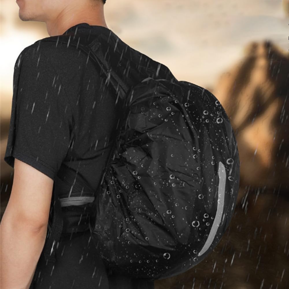 Mochila impermeable con cubierta de lluvia, paquete de 2, reflectante, para senderismo, camping, viajes, ciclismo, M (30-40 L), Negro -, 30-40L, Equipaje y equipo de viaje