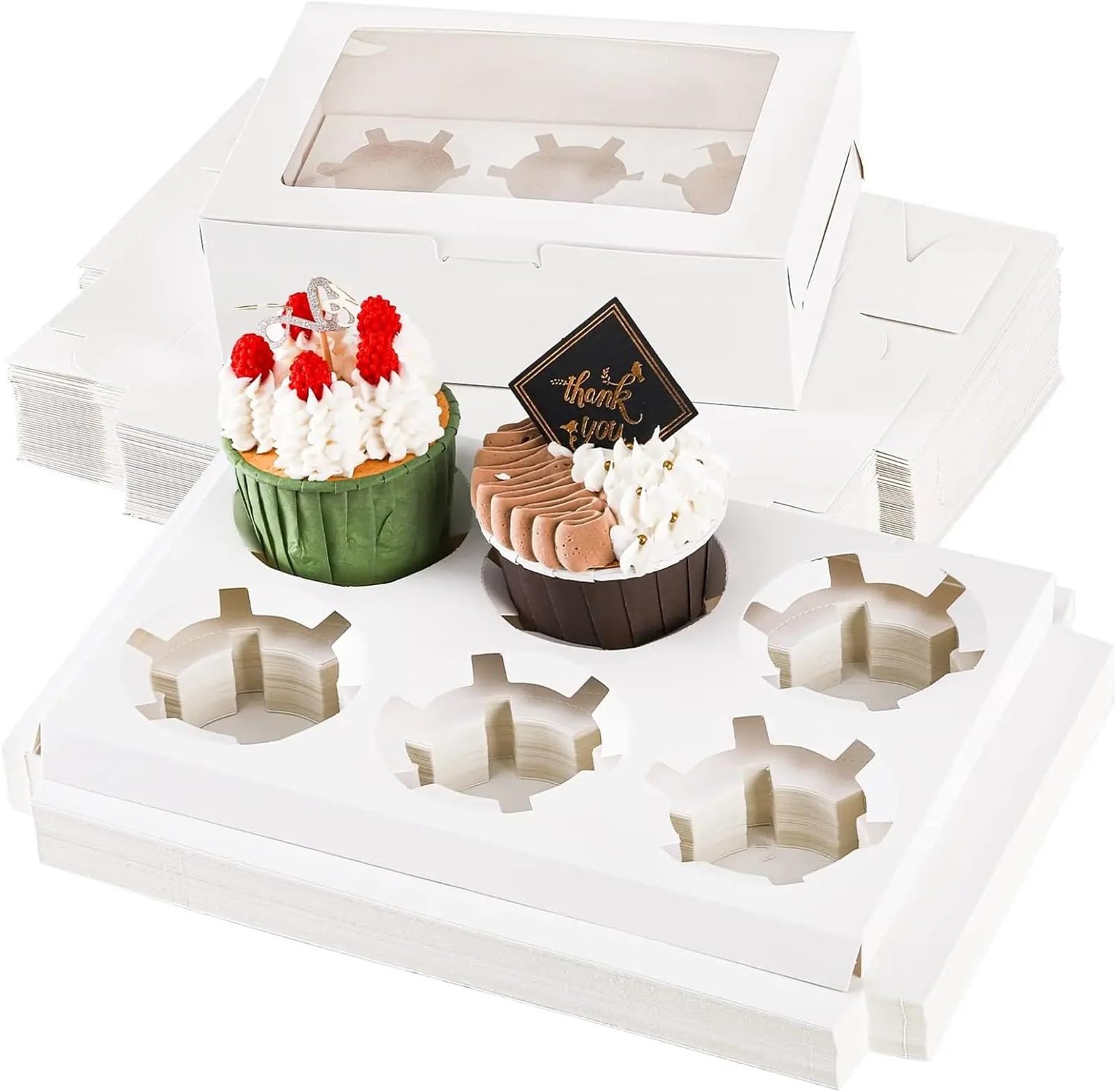 WNBFTTK Cajas Para Tartas Caja for cupcakes con ventana transparente, ideal for muffins, pasteles y galletas. Incluye separadores reutilizables un soporte resistente for