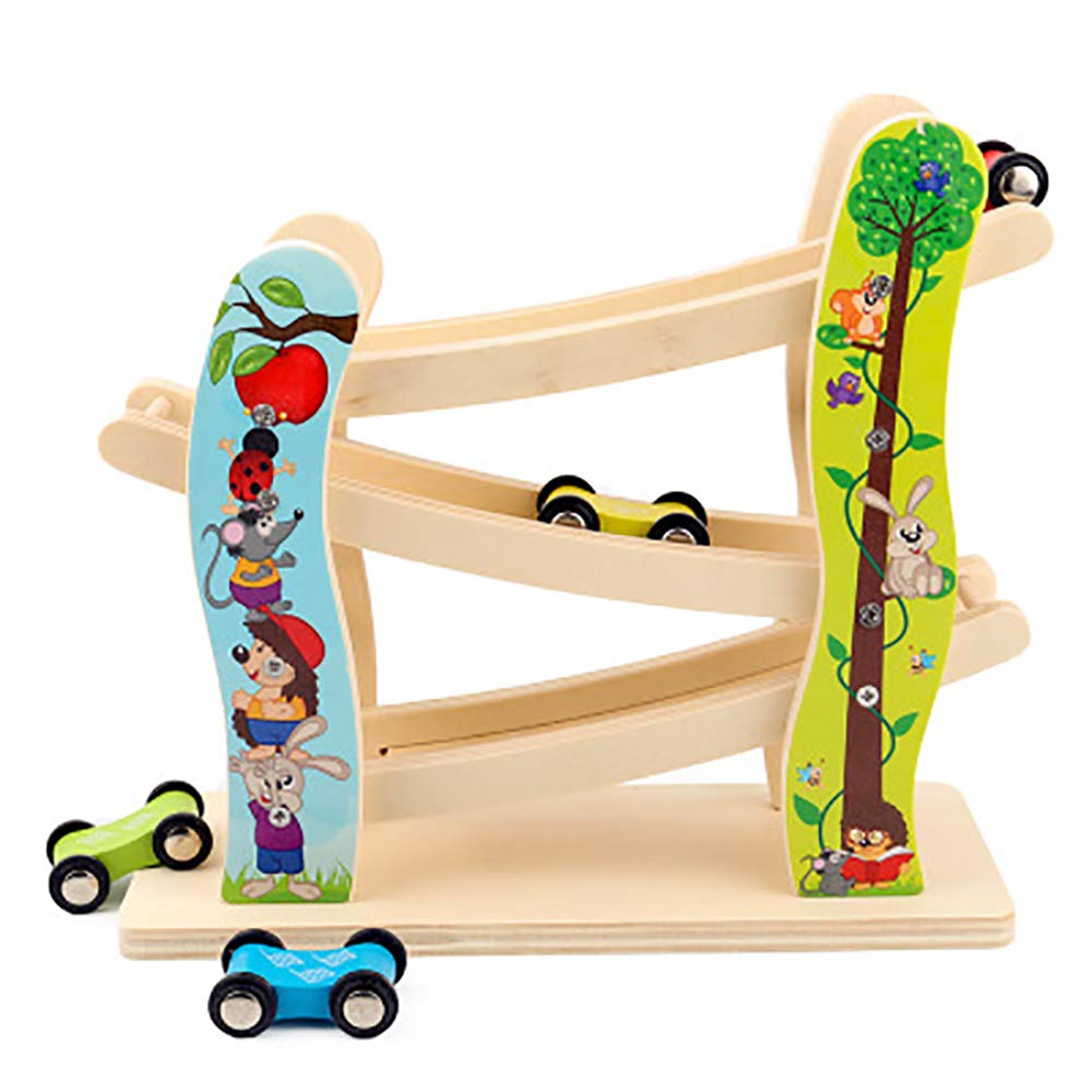 Wooden Toys with 4 Cars Wooden Ramp Racer Toys Wooden Track Educational Creative Toys for Boys Wooden Race Track for 1 2 Year Old Girl Boy
