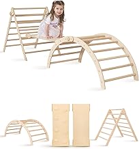 Wood And Hearts Set of Three Items Wooden Toys Climbing Triangle Montessori Wooden Toys Triangle with ramp Activity Gym Climbing Triangle Set (Foldable Set)