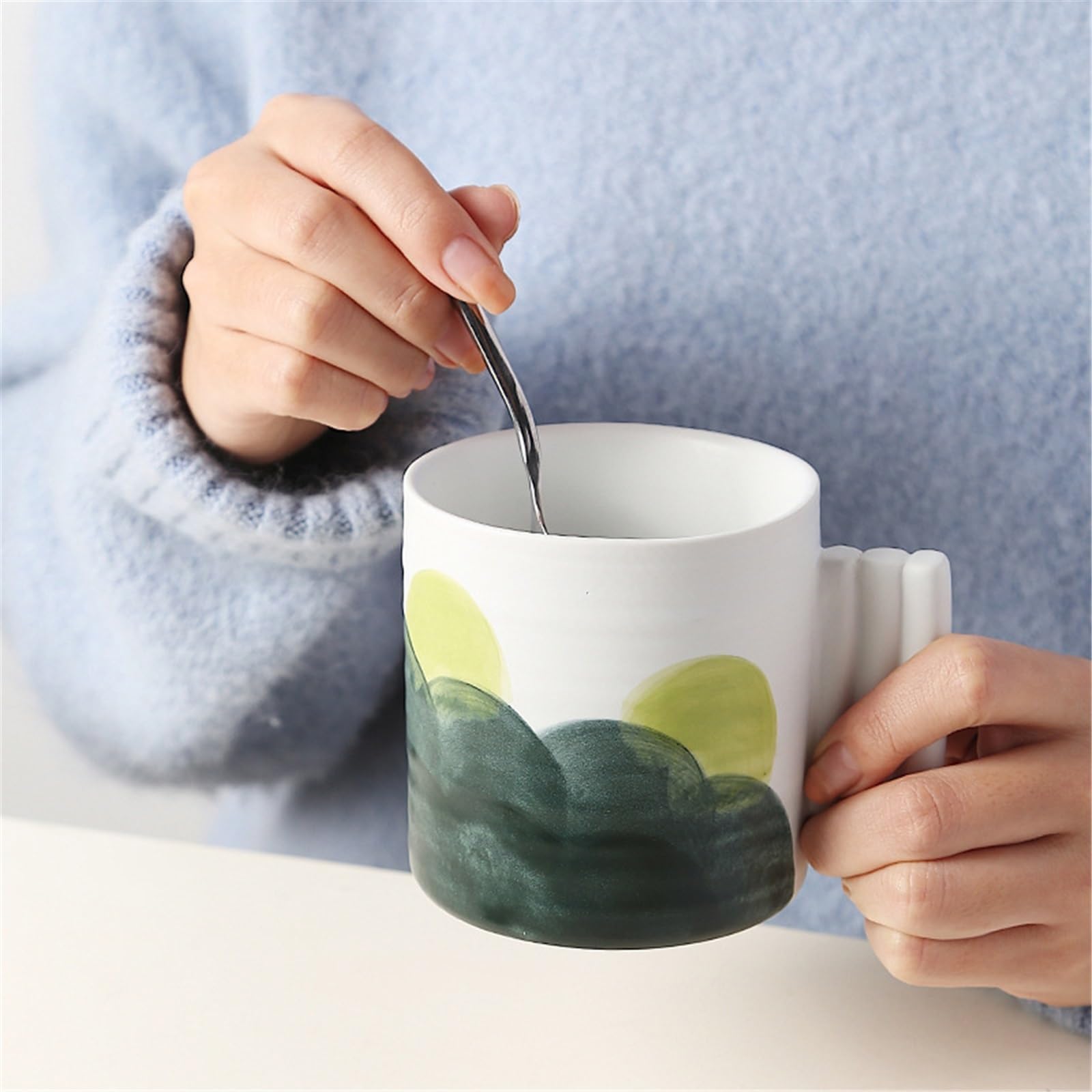 Taza Taza de avena for desayuno, cerámica esmaltada colores con asa, sencilla, 320 ml Oficina