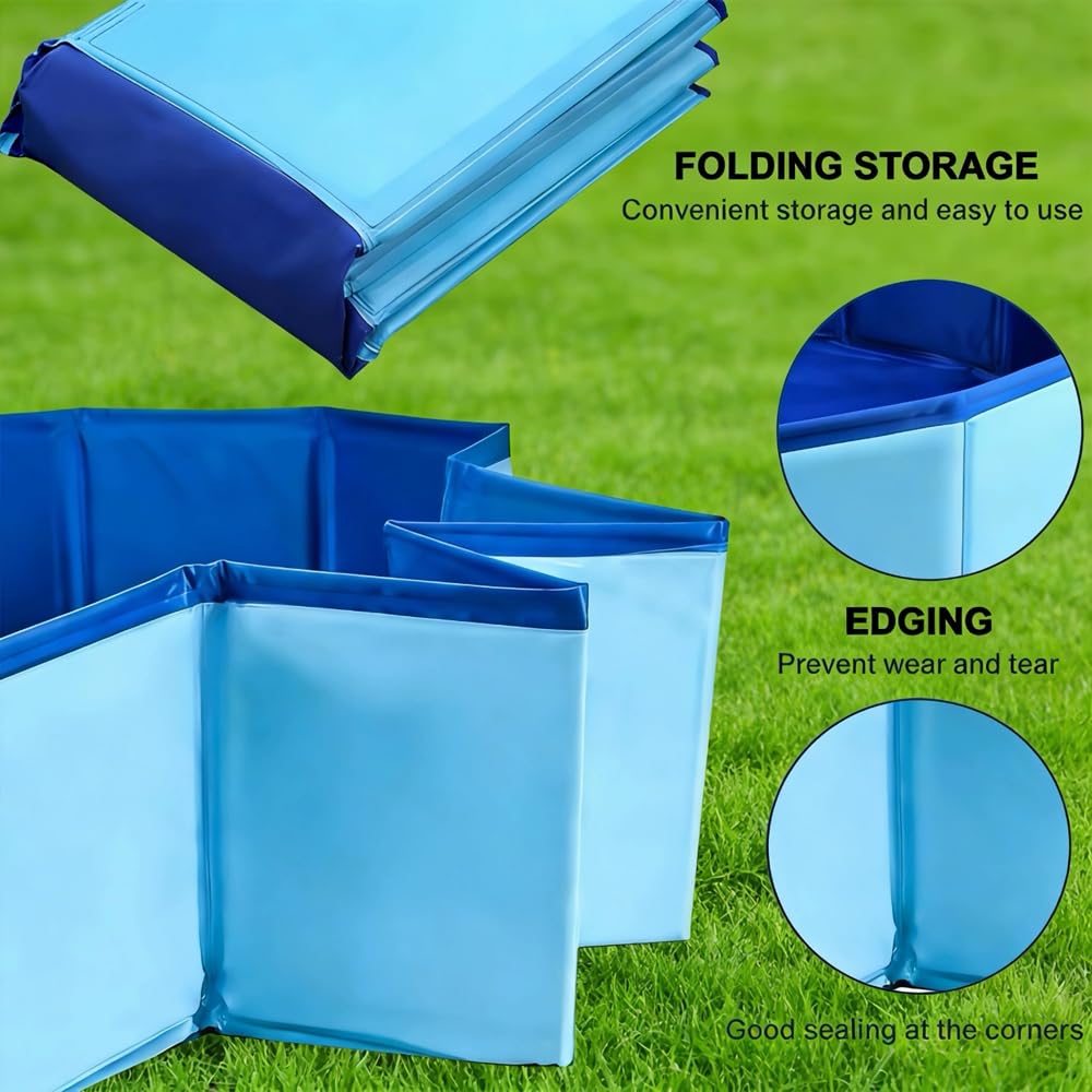 Hundepool 120x30cm, Hundepool Faltbar, Hundeplanschbecken, aus kratzfestem PVC-Material,Anti-Rutsch-Belag & schnelle,Entleerung, Keine Pumpe benötigt, mit Badebürste Ablassventil PVC-Aufnäher x 4