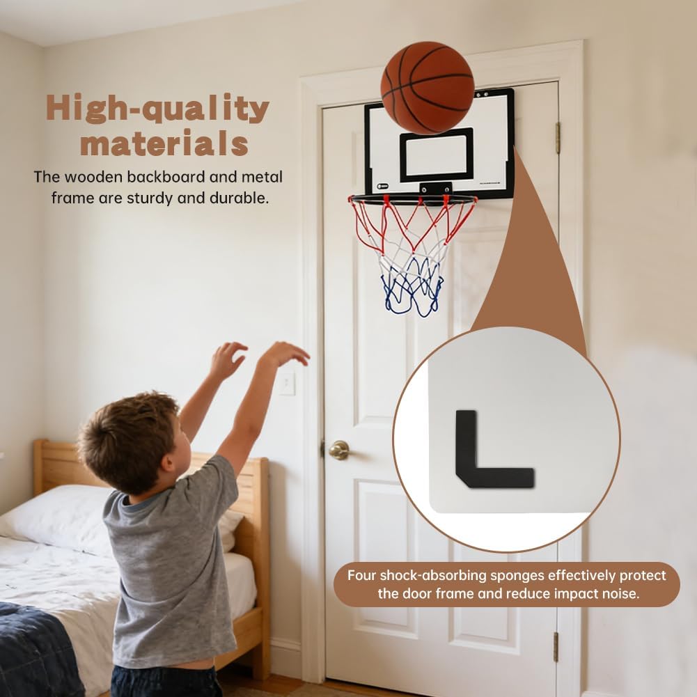 2 in1 Wooden Basketball Hamper Over the Door Basketball Hoop Laundry Basket Mesh Hoop Laundry Basket for Room,Dorm Rooms,Bathroom(COLOR:black)