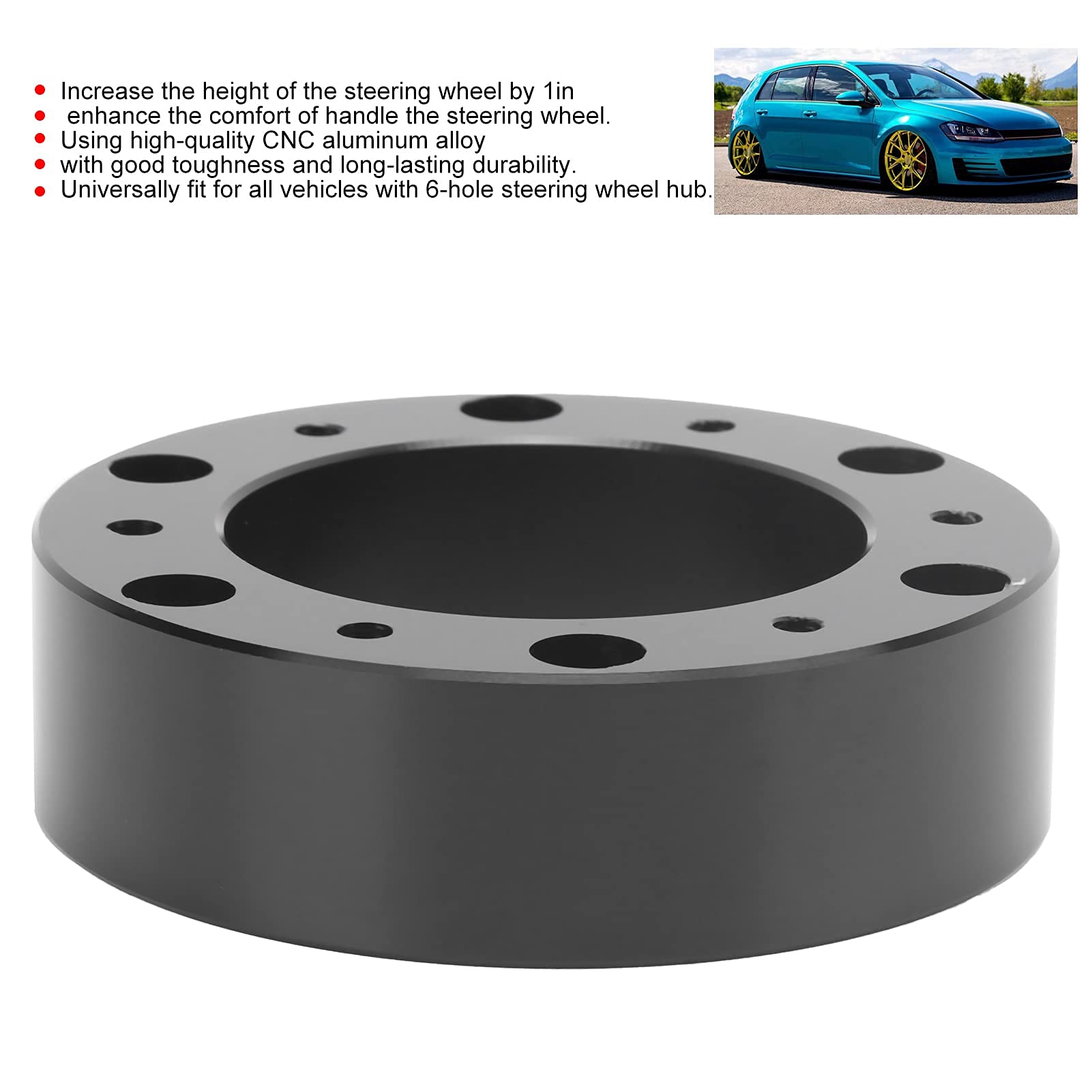 Lenkrad Adapter 6-Loch 1 Zoll (25mm) CNC Aluminium Spacer für erhöhte Position Universell für Autos ATVs & Club Cars inkl. Schrauben & Werkzeug