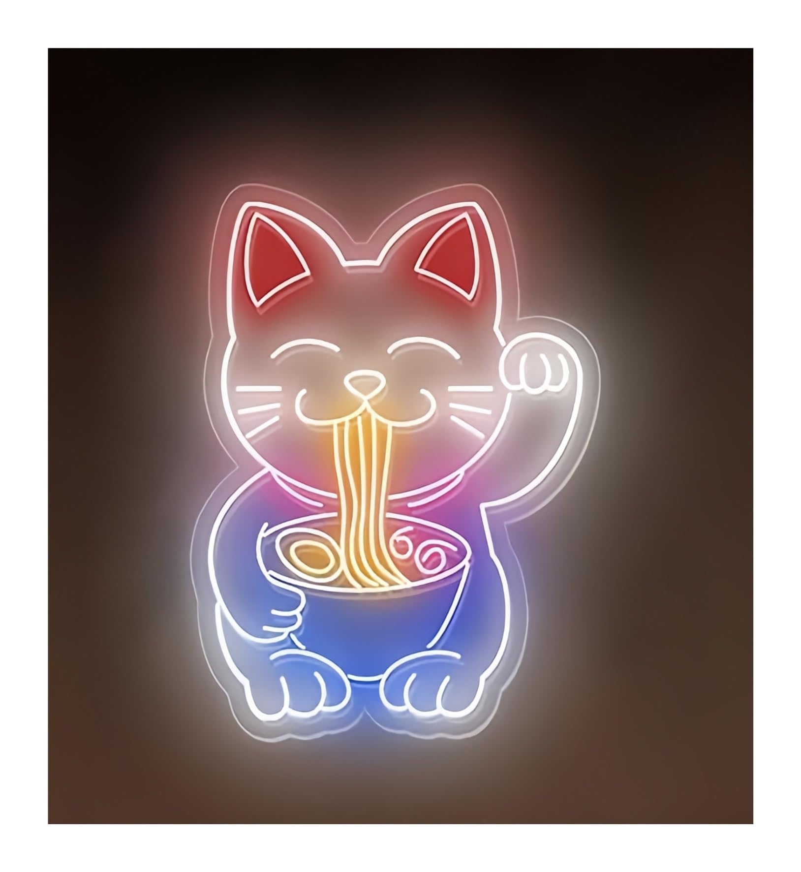 SHOUXI Sign Lamp Lucky Cat Neon Sign Ramen for Bar Restaurant Coffee Shop Wall 60X59cm(A)