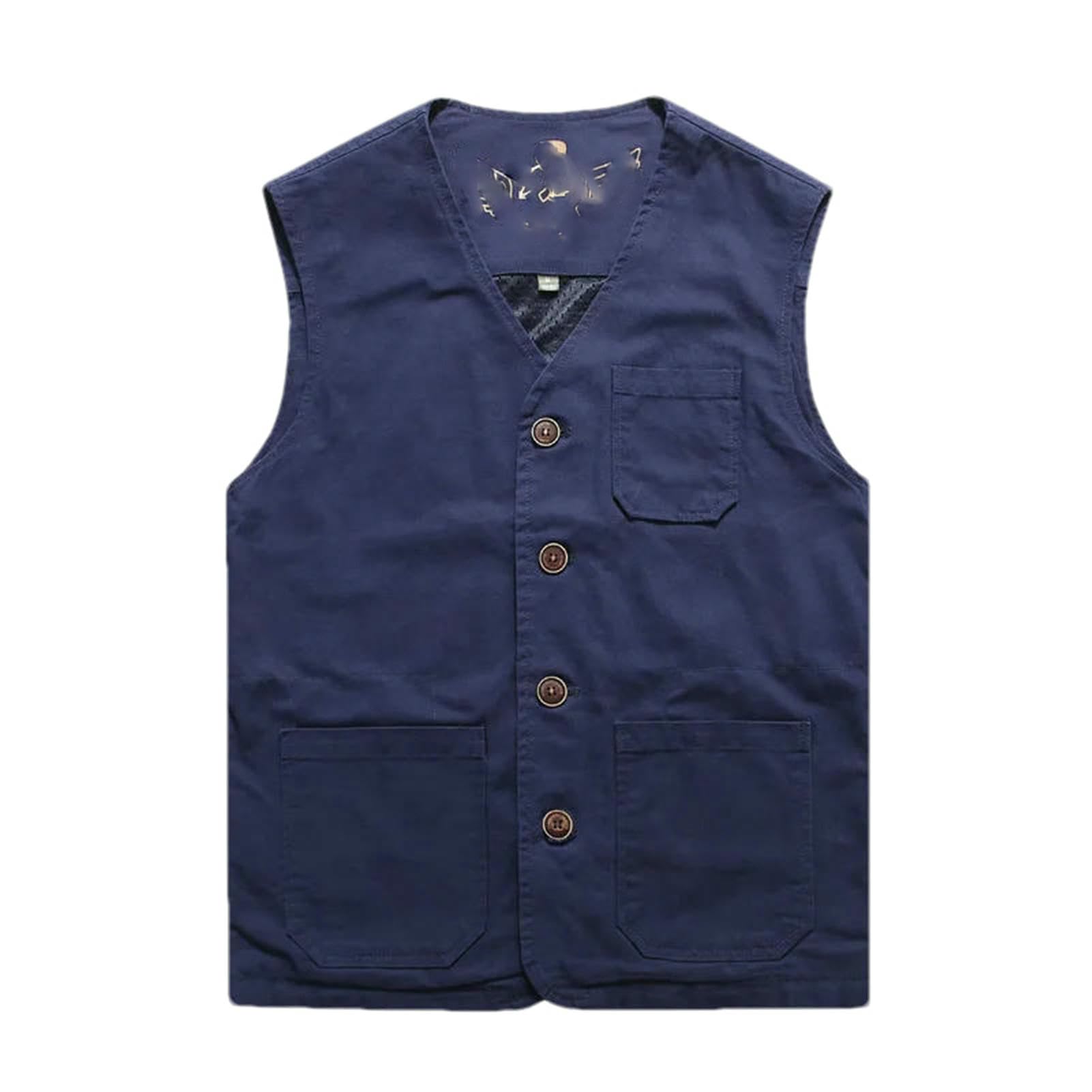 Gilet décontracté léger zippé en coton bleu pour homme XXL