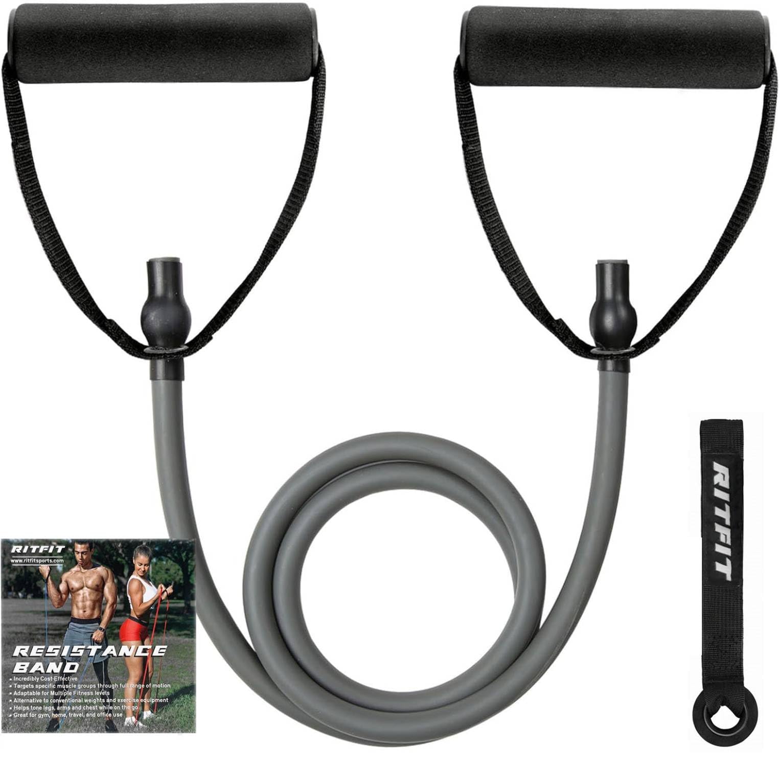 RitFit Banda de Ejercicio de Resistencia Individual con Asas cómodas-Ideal para Terapia física, Entrenamiento de Fuerza,Gris