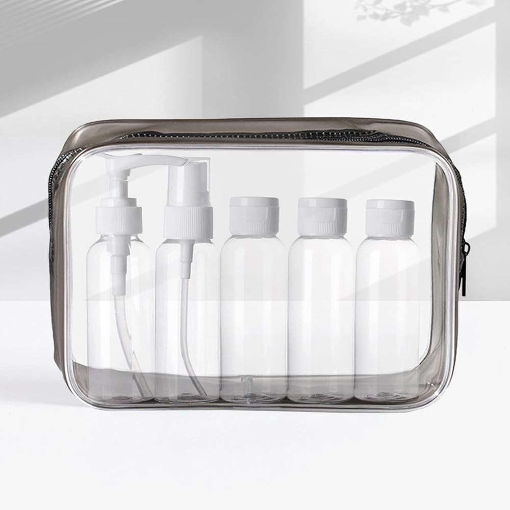 Set Da Viaggio 5 Bottiglie Trasparenti TSA 96,4g Con Borsa - Contenitori Ricaricabili A Prova Di Perdita