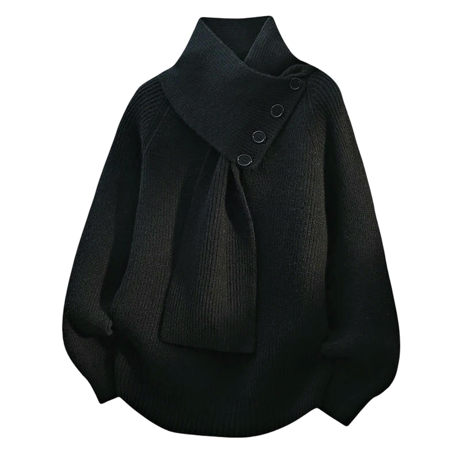 Męski sweter, moda męska, szalik, luźny guzik, dekoracja, sweter z dzianiny, na jesień i zimę, czarny, XL