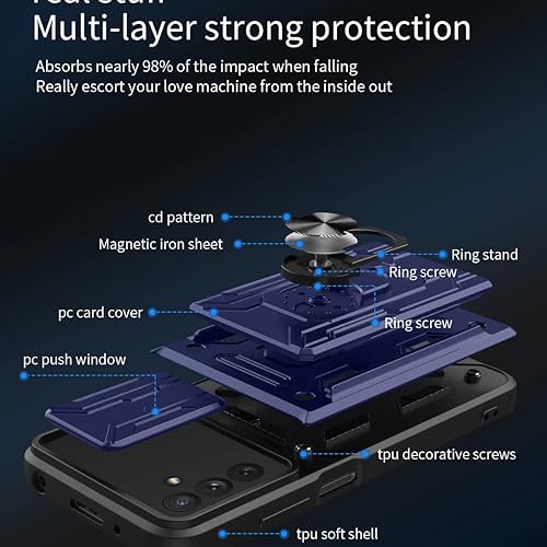 Miniatura 7 de CCSmall Funda para Samsung Galaxy A13 5G con tarjetero, protección resistente con anillo magnético, función atril, cubierta de cámara deslizante
