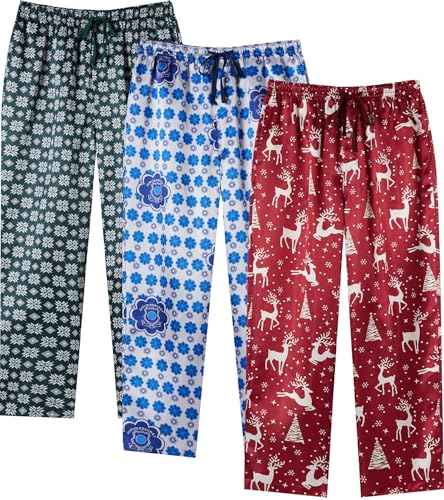 JupiterSecret Men's Christmas Satin Pajama Pants, Sleepwear Bottoms with Drawstring Loose Nightwear Pjs Pants