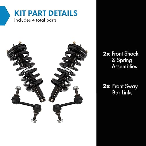 Miniatura 1189 de TRQ Kit de suspensión delantera, conjunto de amortiguadores y resortes, barra estabilizadora, enlace estabilizador compatible con Chevrolet
