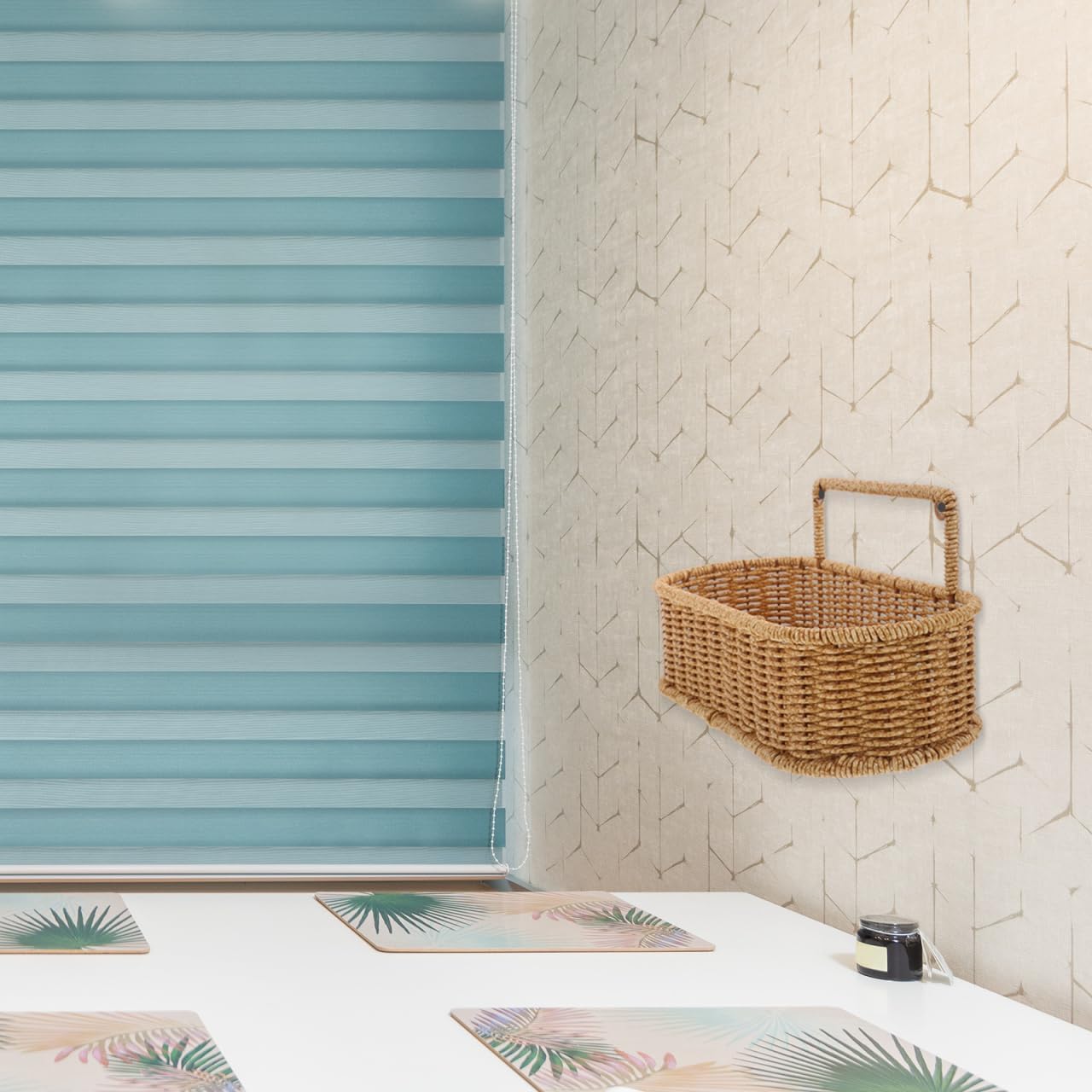 Unomor Yellow Plastic Woven Wall Hanging Basket for Bathroom Storage Oval Rattan Style Shower Caddy Organizer for Kitchen Pantry 12.60 x 5.71 Inches