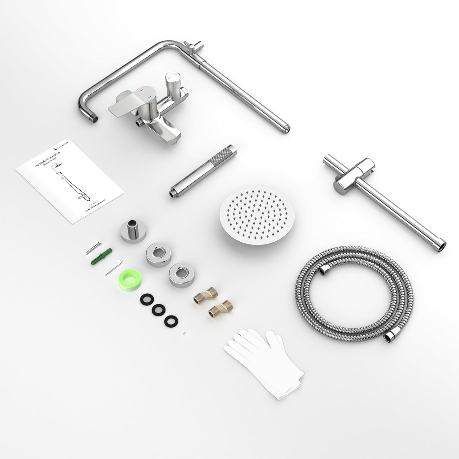 Rainsworth Outdoor Shower Kit Chrom - Single Handle Brass Valve, 8 Inch Rain Shower Head and Handheld Spray Shower Fixture Combo, 304 Stainless Steel Wall Mount