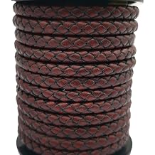3 Yards 6mm Braided Leather Cord Round Strap for Jewelry Making or Bracelet Beading Antique Red Brown