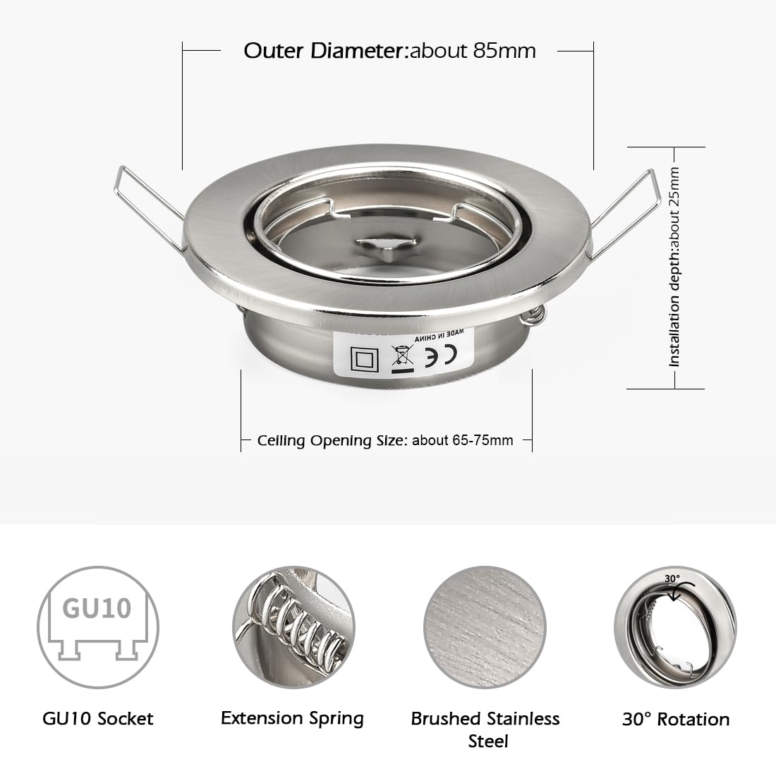 Faretti LED Incasso KYOTECH IP65 - 5 Pezzi, GU10, Acciaio Inox, Per Bagno Cucina Soggiorno - Foto 2