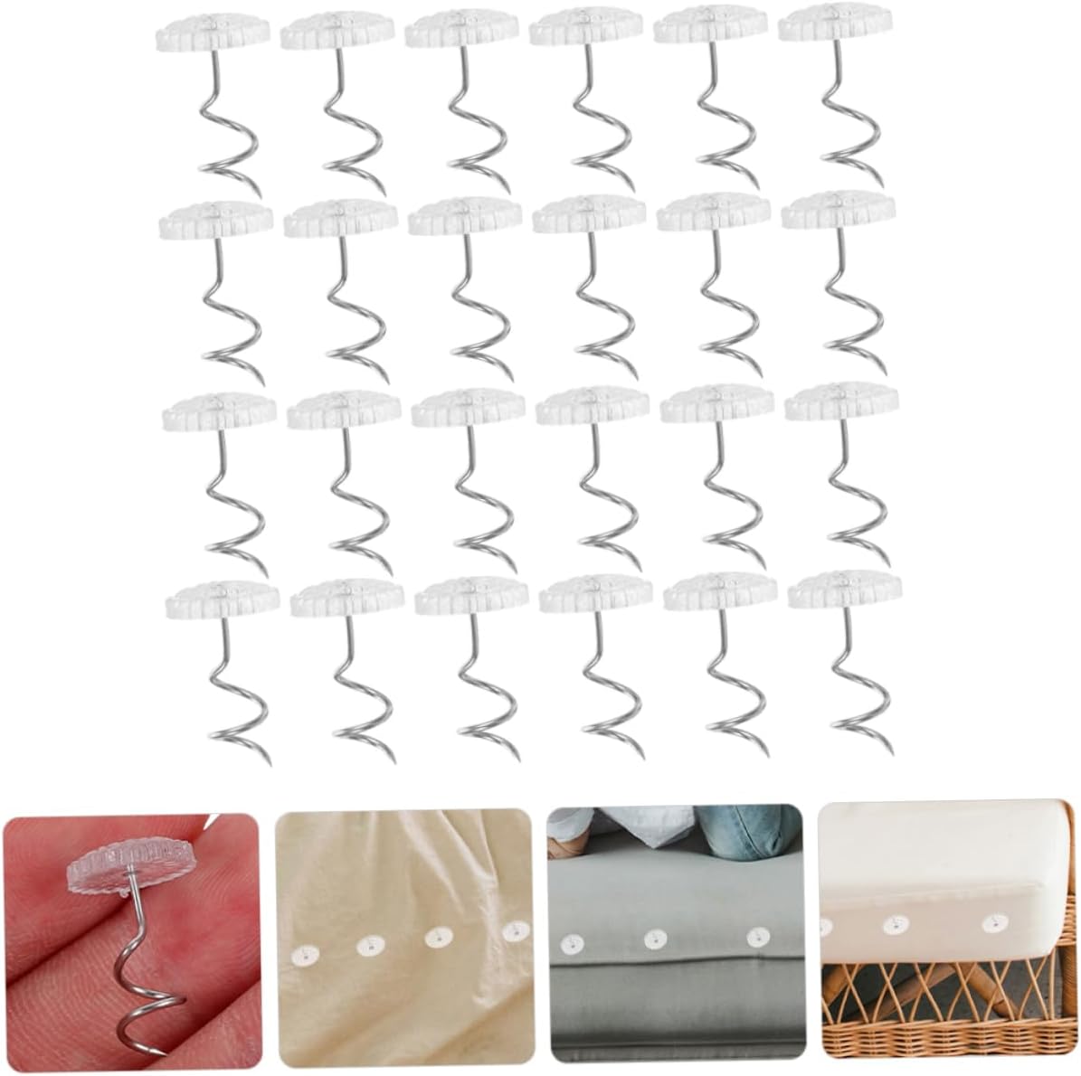 Ipetboom 50pcs Spiral Decorative Sofa Pins with Strong Metal Base Transparent Plastic Upholstery Twist Tacks for Bedskirts Slipcovers Furniture Fixing and Craft Decoration