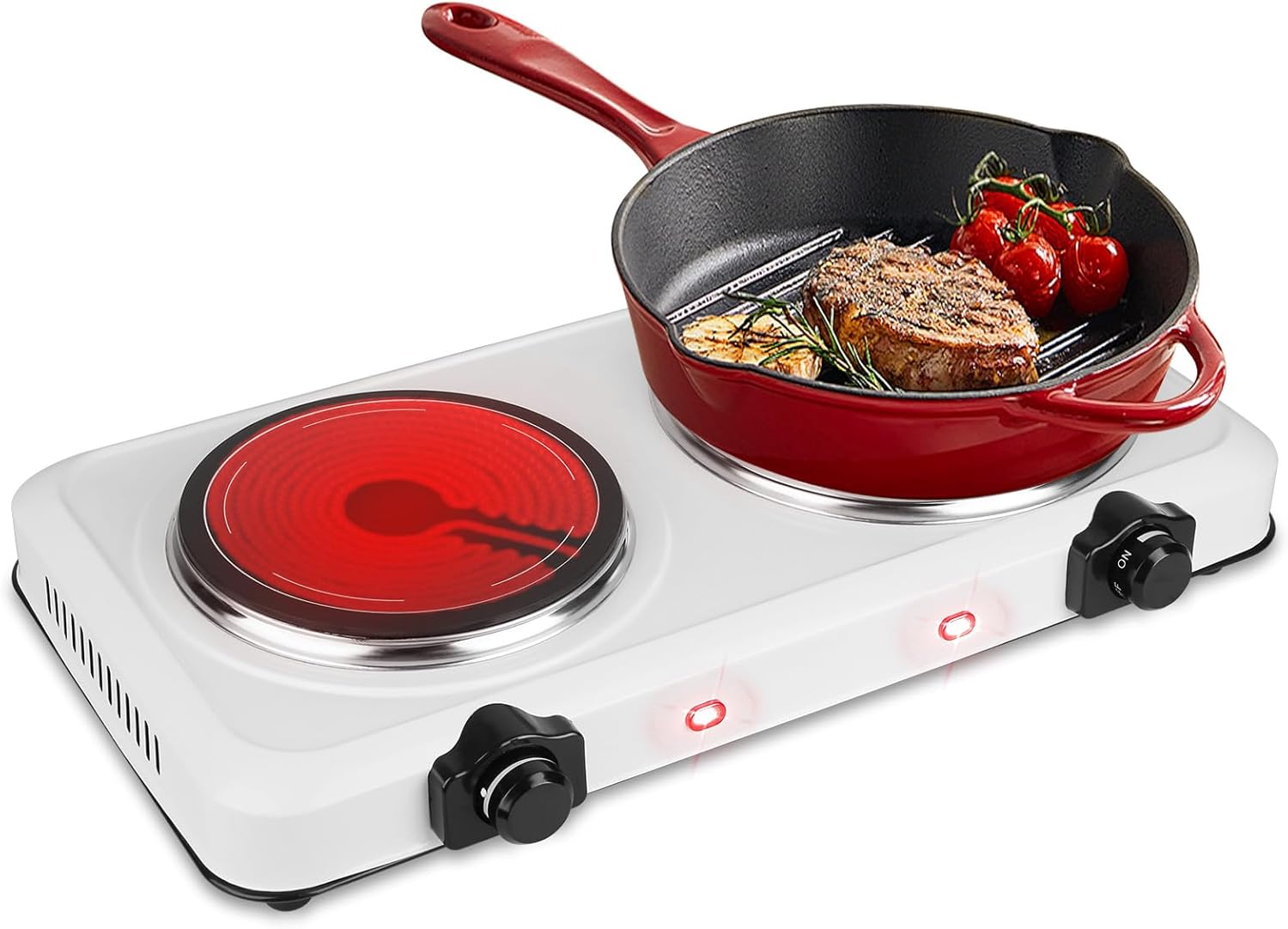 Estufa Eléctrica de 2 Puestos, Placa de Vidrio, 1800W, Portátil