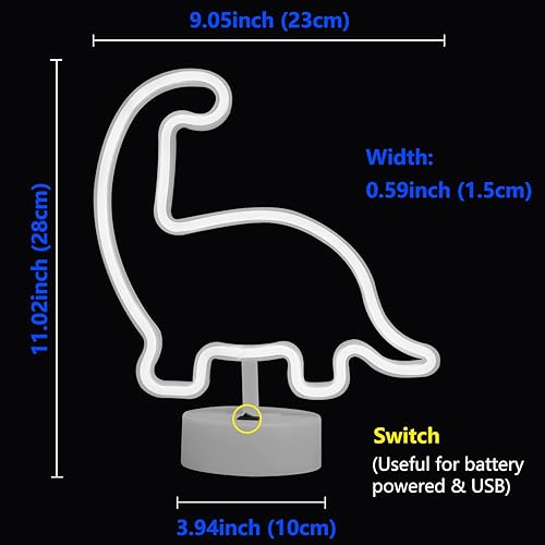 Miniatura 5 de Curyidy Luces de neón de dinosaurio, letrero LED en forma de dinosaurio con base, funciona con bateríaUSB, luces azules brillantes para el hogar,