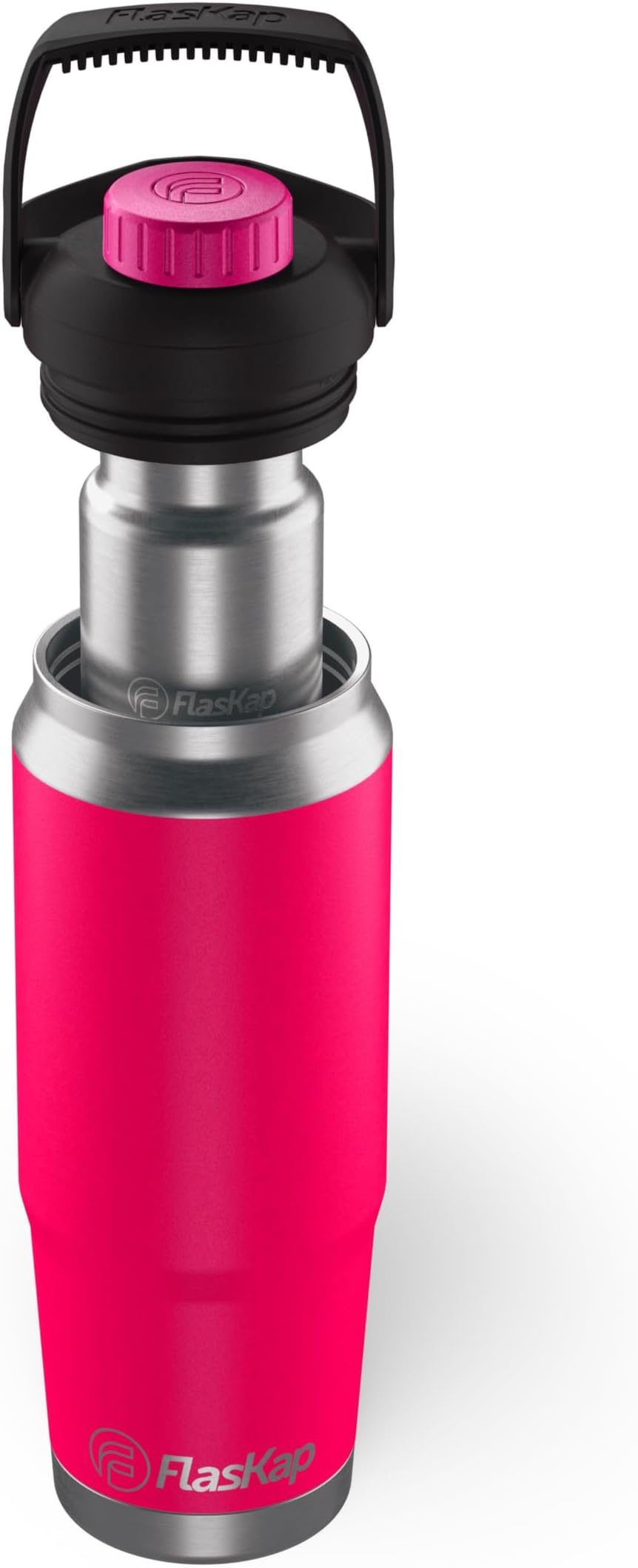 Flaskap FreePour System: 6oz Tumbler Attachment and 26oz Cup Holder Friendly Bottle, Removable Well Mixed Drink Tumbler Attachment and Water Bottle
