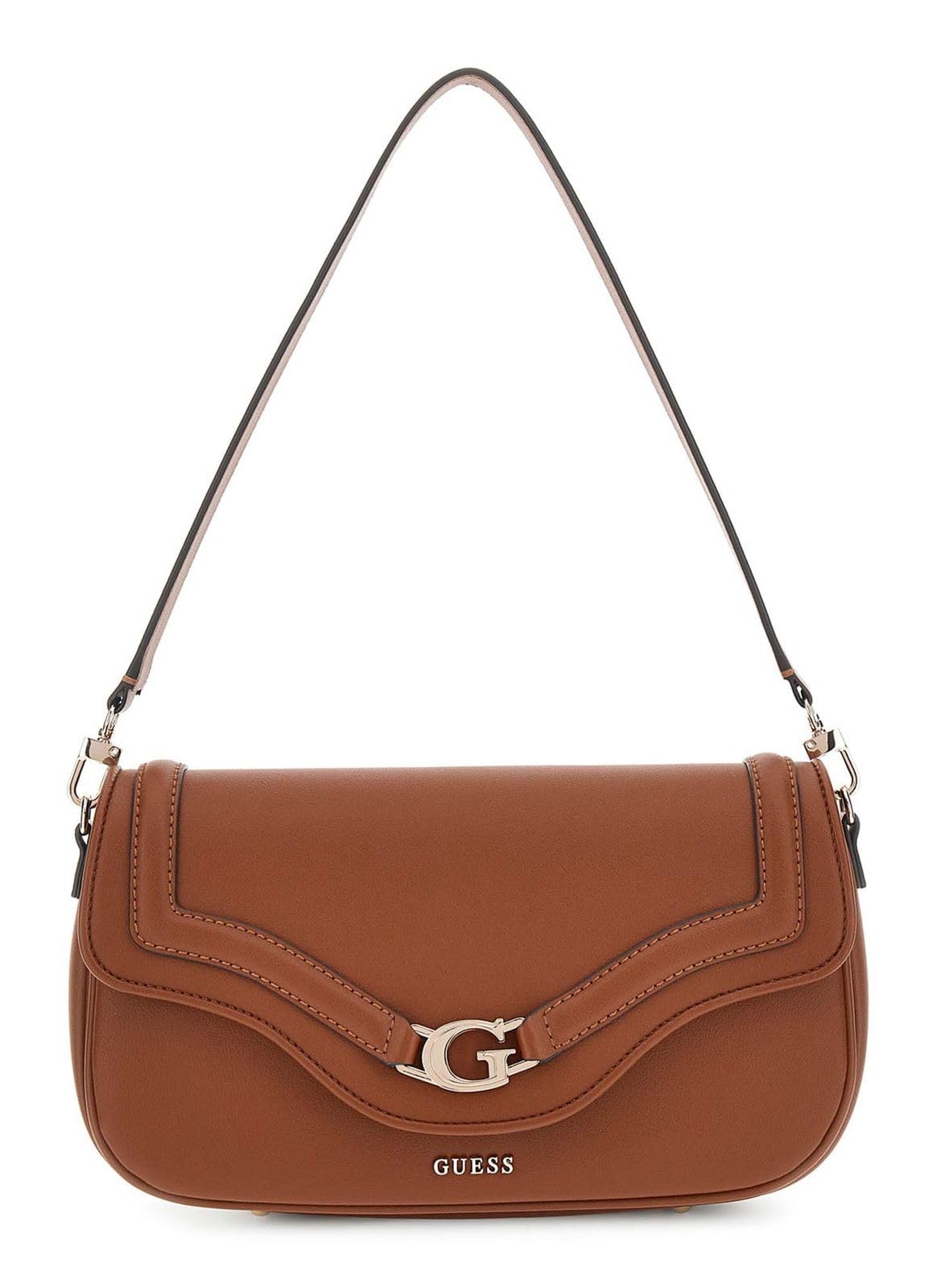 Sac à épaule GUESS Dea Flap Shoulder Bag marron cognac, sac à main tendance pour femme - 4